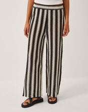 Cleo Crochet Stripe Wide Leg Trousers, Black (BLACK), large