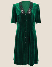 Connie Embellished Stretch Velvet Collar Dress, Green (GREEN), large