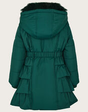 Tiered Belted Padded Coat, Green (GREEN), large