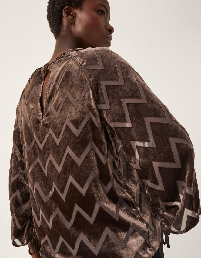 Keisha Geometric Velvet Top, Brown (CHOCOLATE), large