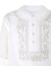 Kurta Embroidered Shirt in Pure Cotton, Ivory (IVORY), large