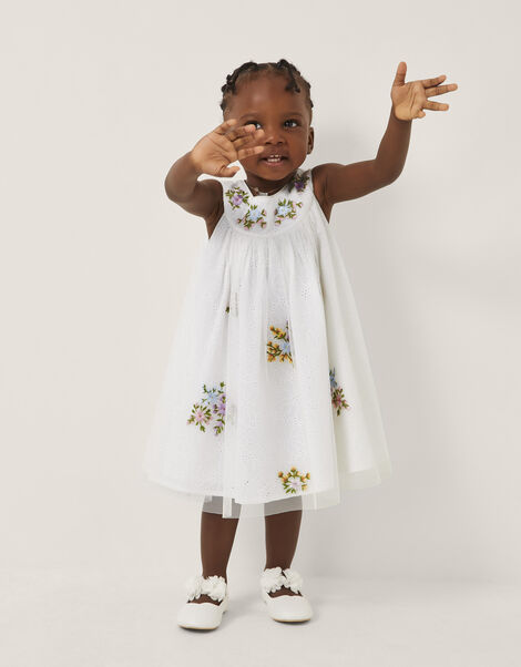 Baby Aria Floral Broderie Dress, Ivory (IVORY), large