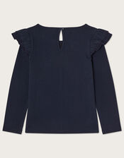 Floral Embellished Long Sleeve T-Shirt, Blue (NAVY), large