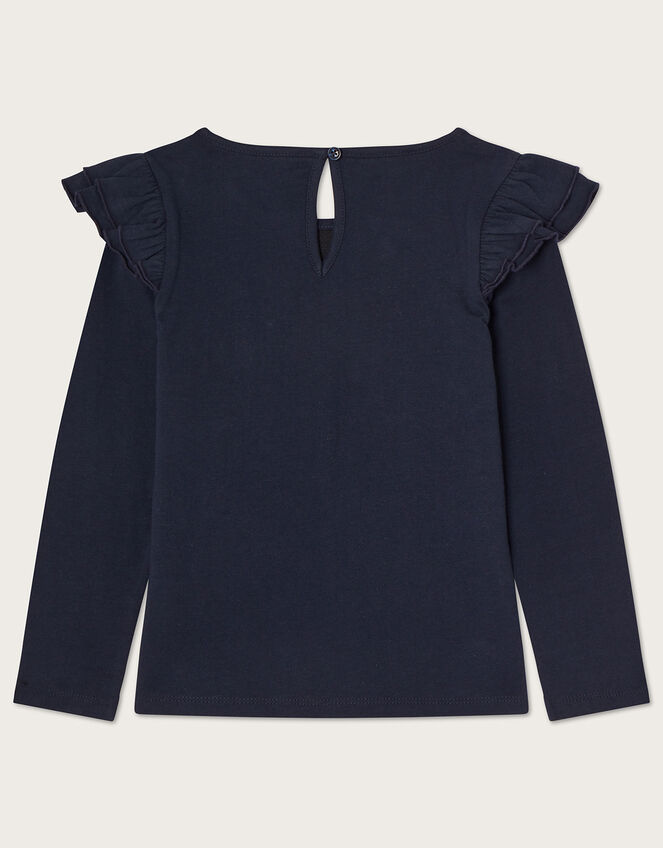 Floral Embellished Long Sleeve T-Shirt, Blue (NAVY), large