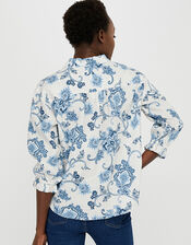 Esther Printed Blouse in Pure Linen, Natural (NATURAL), large