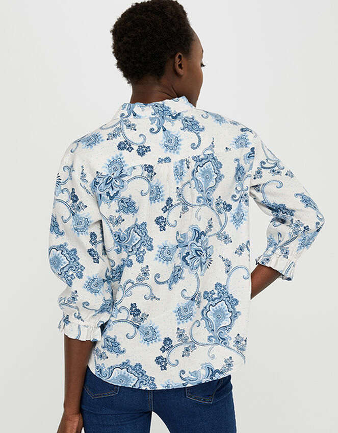 Esther Printed Blouse in Pure Linen, Natural (NATURAL), large