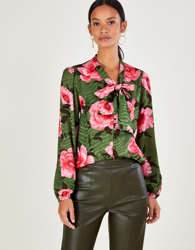 Peonella Floral Print Blouse, Green (GREEN), large