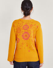 Floral Embroidered Sweater, Yellow (OCHRE), large