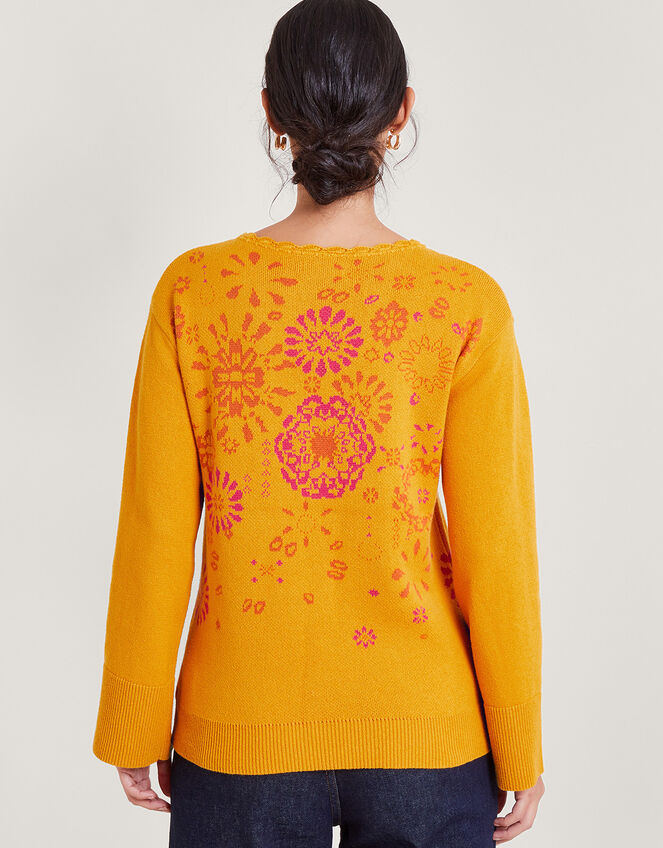 Floral Embroidered Sweater, Yellow (OCHRE), large