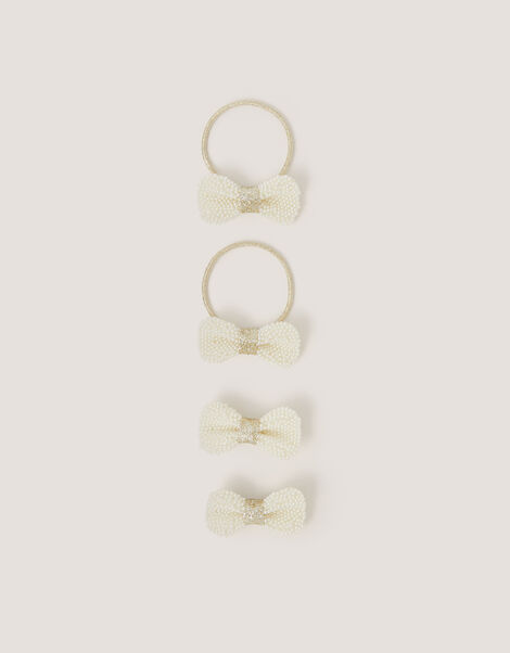 4-Pack Pearl Bow Hair Bands & Clips, Ivory (IVORY), large