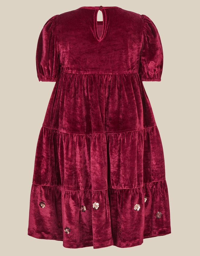 Macie Sequin Floral Velour Dress, Red (BURGUNDY), large