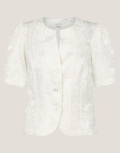 Eliza Short Sleeve Jacquard Top, Ivory (IVORY), large