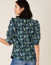 ARTISAN STUDIO Floral Woodblock Print Top, Blue (BLUE), large