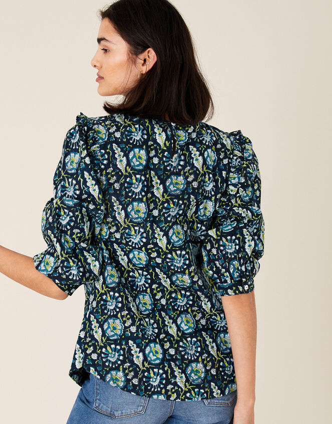 ARTISAN STUDIO Floral Woodblock Print Top, Blue (BLUE), large