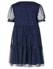 Glitter Spot Tiered Dress, Blue (NAVY), large