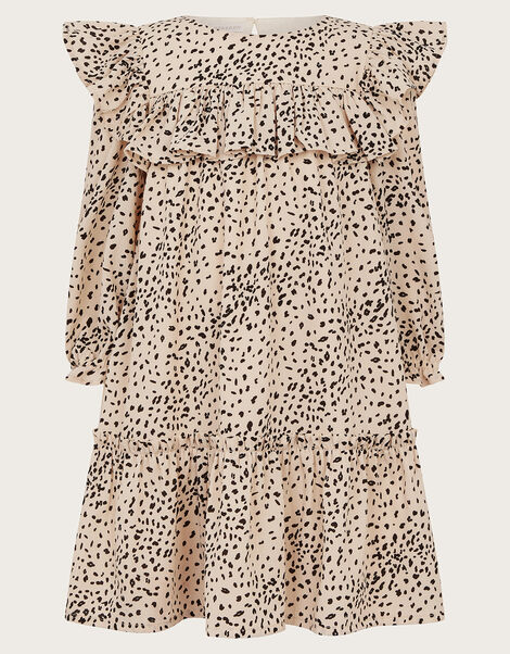 Ruffle Animal Print Dress, Ivory (IVORY), large