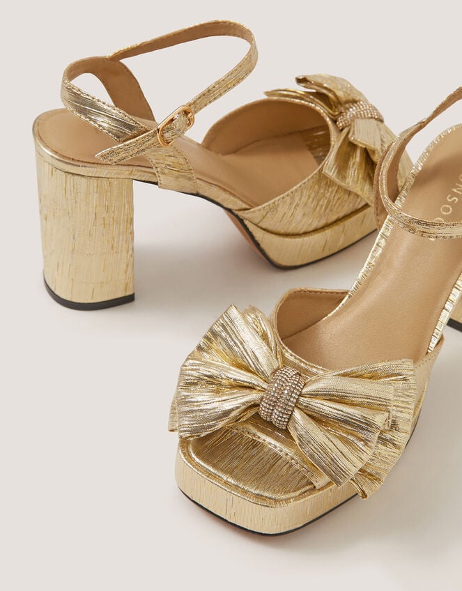 Iona Bow Platform Heels, Gold (GOLD), large