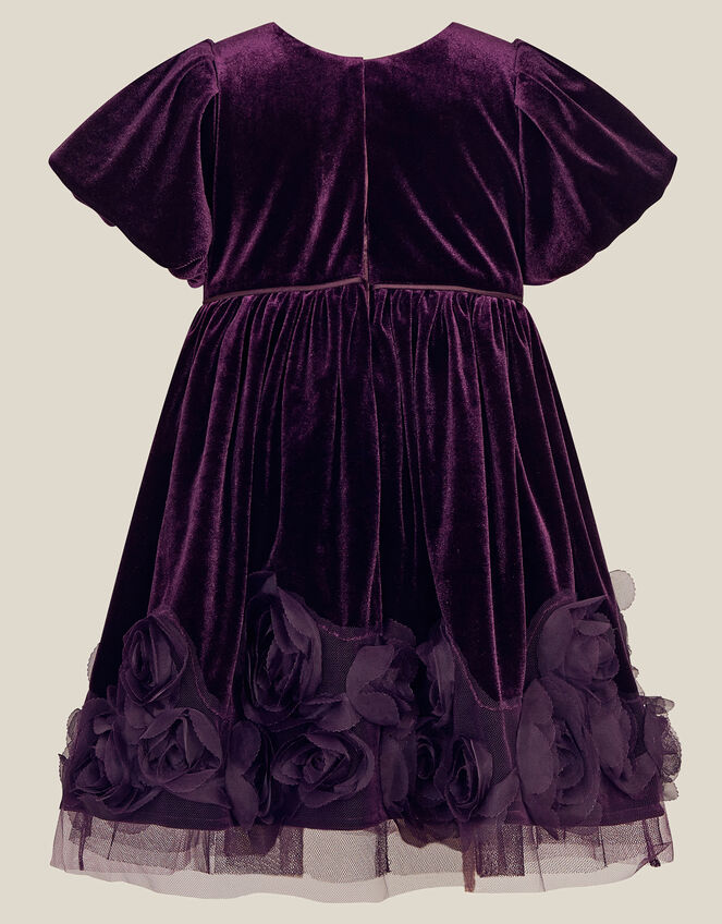 Baby Adelyn Rose Appliqu&eacute; Velvet Party Dress, Purple (PURPLE), large