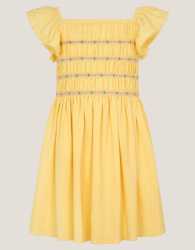 Smocked Square Neck Dress, Yellow (YELLOW), large