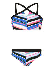 Stripe Print Bikini Set, Blue (BLUE), large