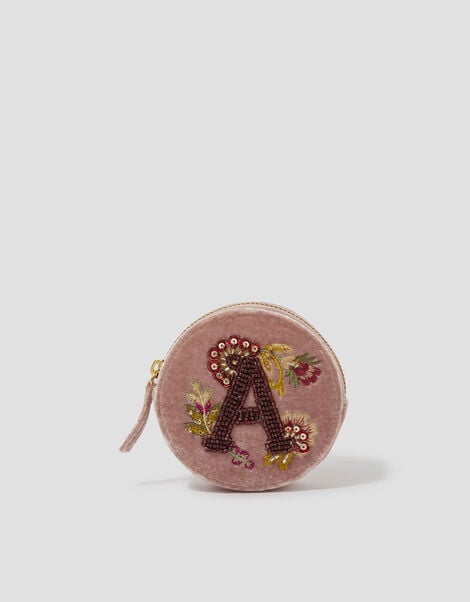 Initial Embellished Coin Purse, Pink (PINK), large