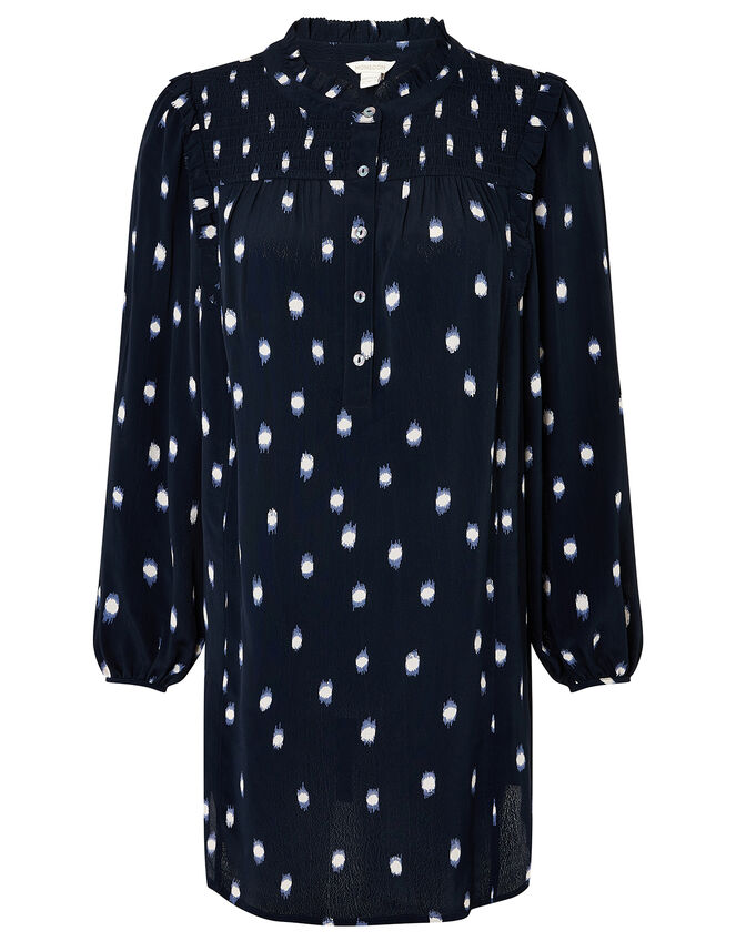 Spot Print Longline Blouse, Blue (NAVY), large