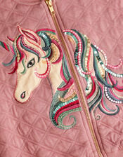 Embellished Unicorn Quilted Bomber Jacket, Pink (PINK), large