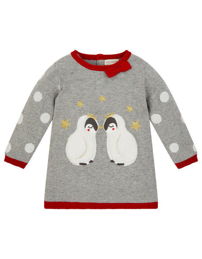 Newborn Baby Penguin Knit Dress, Grey (GREY), large