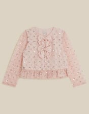 Gracie Satin Bow Embellished Cardigan, Pink (PALE PINK), large