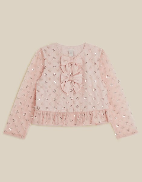 Gracie Satin Bow Embellished Cardigan, Pink (PALE PINK), large
