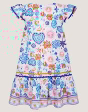 Summer Print Cotton Dress, Cream (CREAM), large