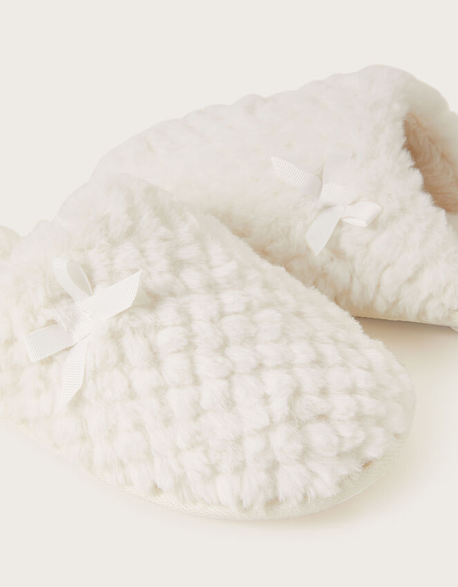 Faux Fur Textured Mule Slippers, Ivory (IVORY), large