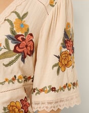 Yvette Embroidered Lace Tie Top, Cream (CREAM), large