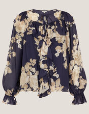 Sasha Floral Print Ruffle Blouse, Blue (NAVY), large