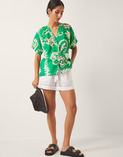 Kristen Floral Cotton Shirt, Green (GREEN), large