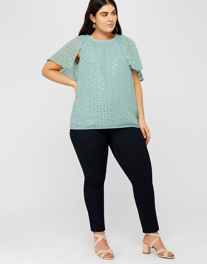 Dottie Sequin Cape Sleeve Top, Blue (BLUE), large