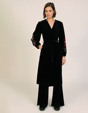 Traffic People Folklore Embroidered Velvet Duster Coat, Black (BLACK), large