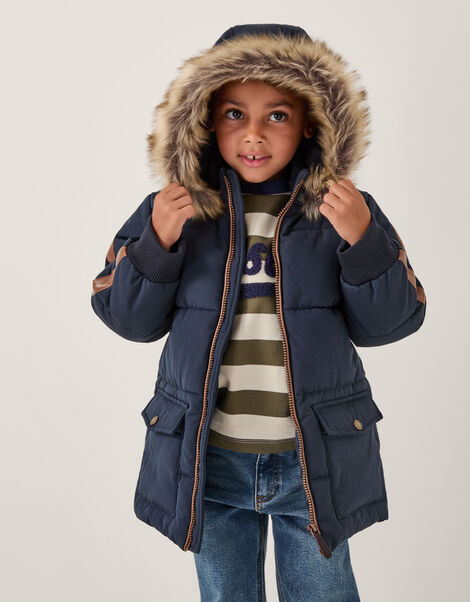 Mid Length Puffer Coat, Blue (NAVY), large