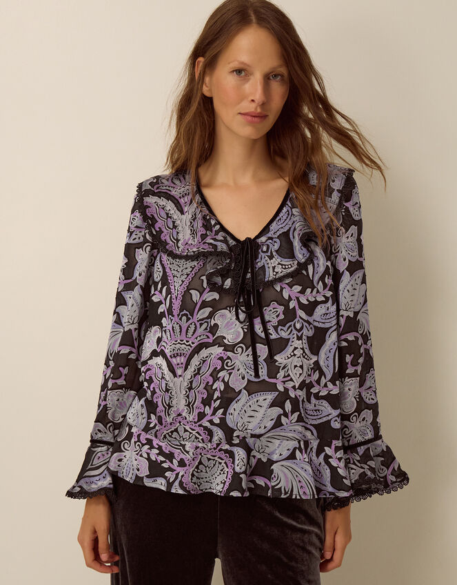 Claudia Floral Devor&eacute; Top, Black (BLACK), large