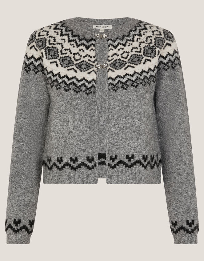 Fina Fair Isle Cardigan, Grey (GREY), large