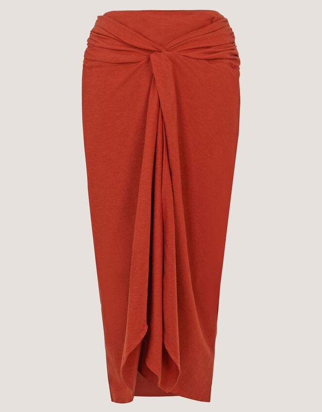 Callie Thorpe x Monsoon&nbsp;Linen Blend Sarong Skirt, Orange (RUST), large