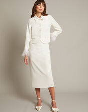 Luisa Feather Cuff Bridal Jacket, Ivory (IVORY), large