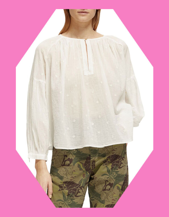 Scotch and Soda Button Neckline Dobby Blouse, White (WHITE), large