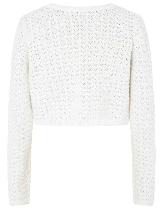 Ivory Pebble Knit Cardigan in Organic Cotton, Ivory (IVORY), large