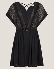 Crochet Kaftan Dress, Black (BLACK), large