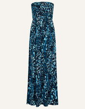 Animal Print Bandeau Dress, Blue (BLUE), large