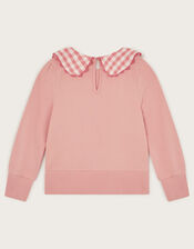 Floral Gingham Collar Sweatshirt, Pink (PINK), large