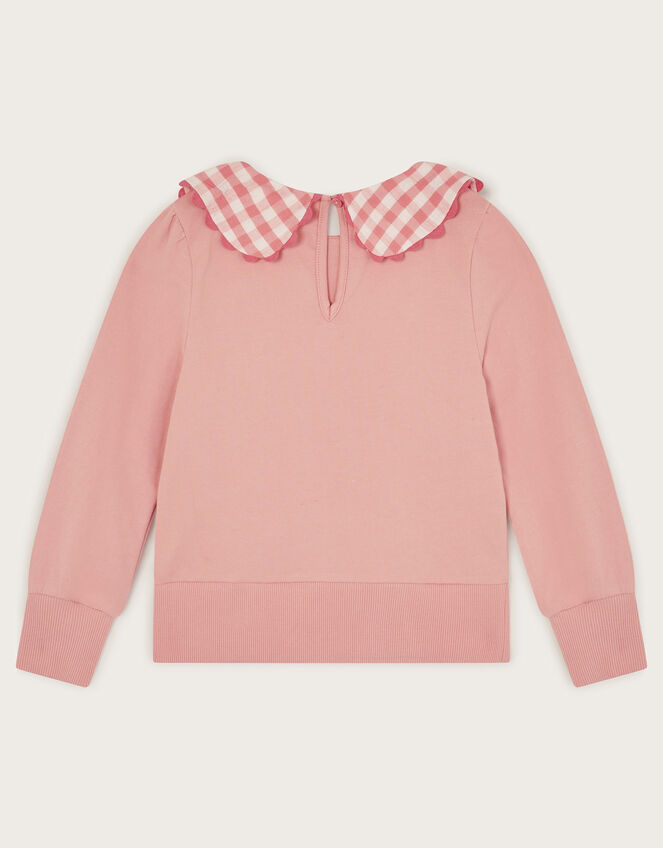 Floral Gingham Collar Sweatshirt, Pink (PINK), large