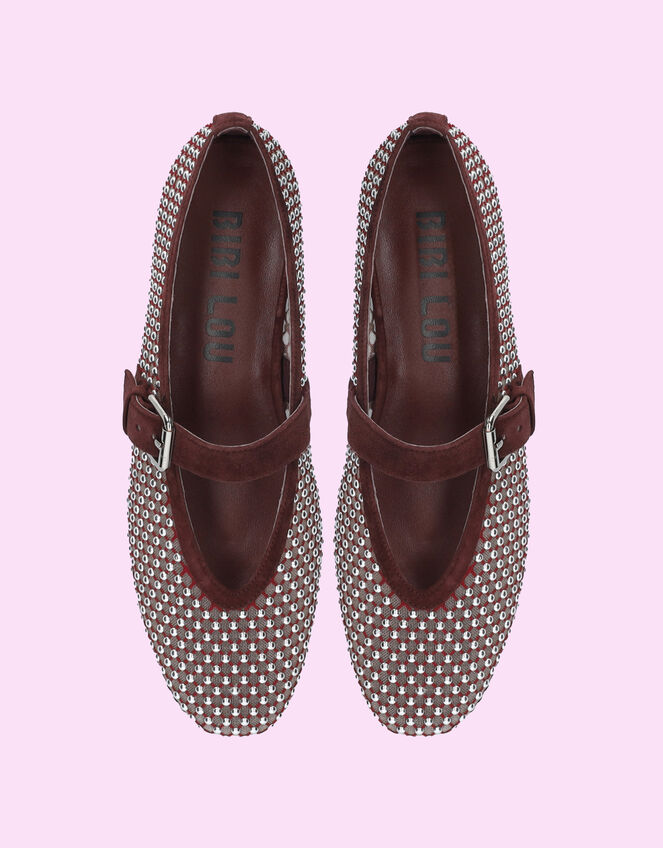 Bibi Lou Stud Mesh Ballet Flats, Red (BURGUNDY), large