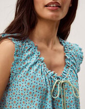 Millie Print Frill Top, Blue (PALE BLUE), large